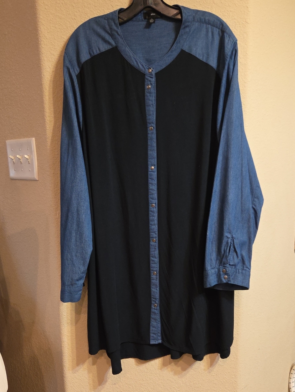 ellos Black Knit Tunic with Blue Denim Trim